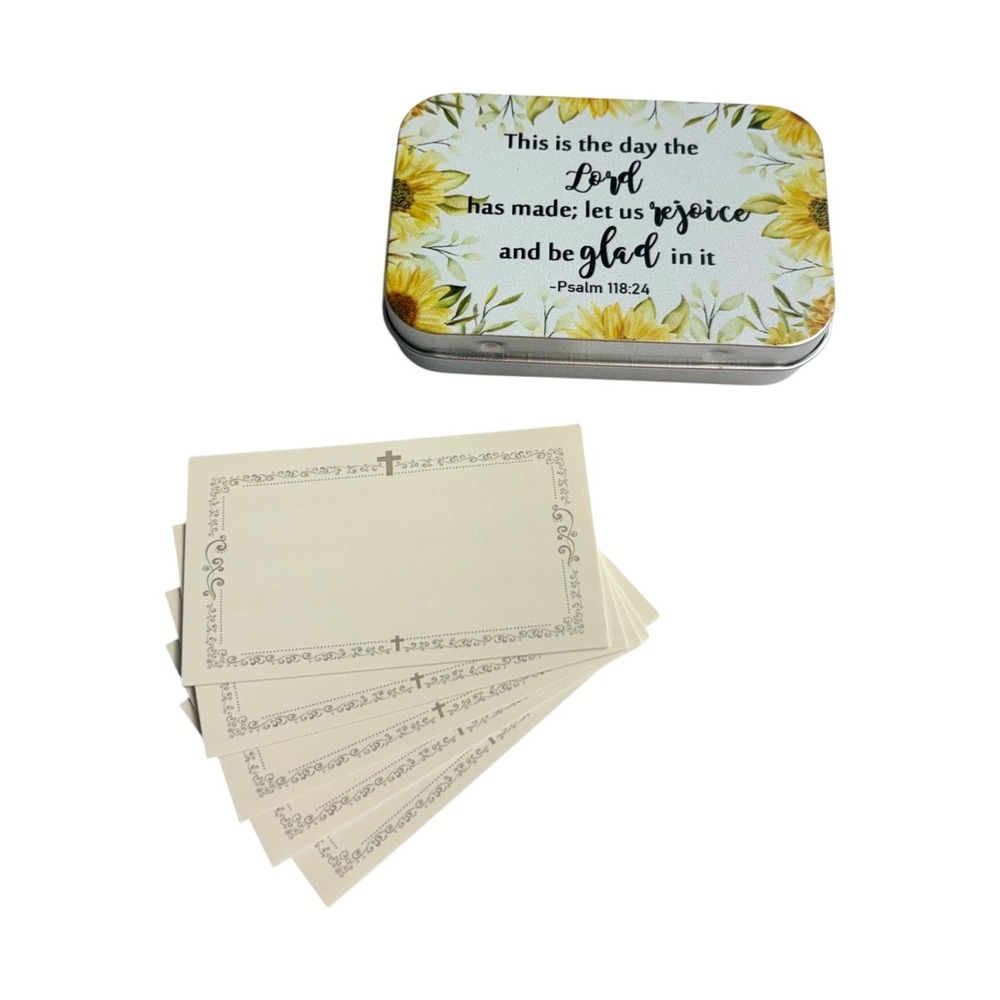 Religious Scripture Gift Tin & Cards Set Floral Sunflowers Psalm 118:24